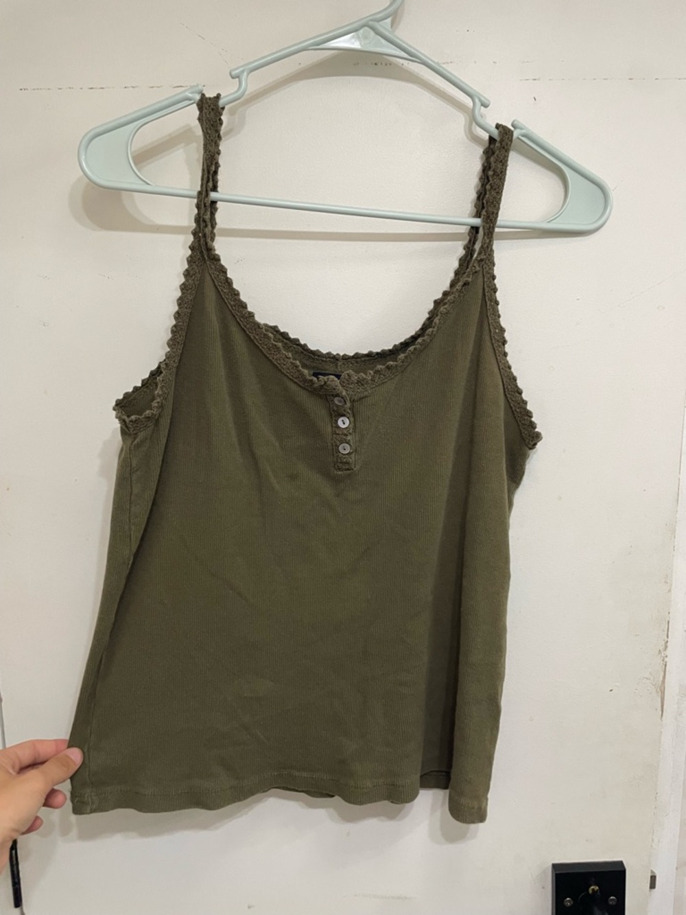 Boho Angie vintage cottage core cotton tank top with lace trim L